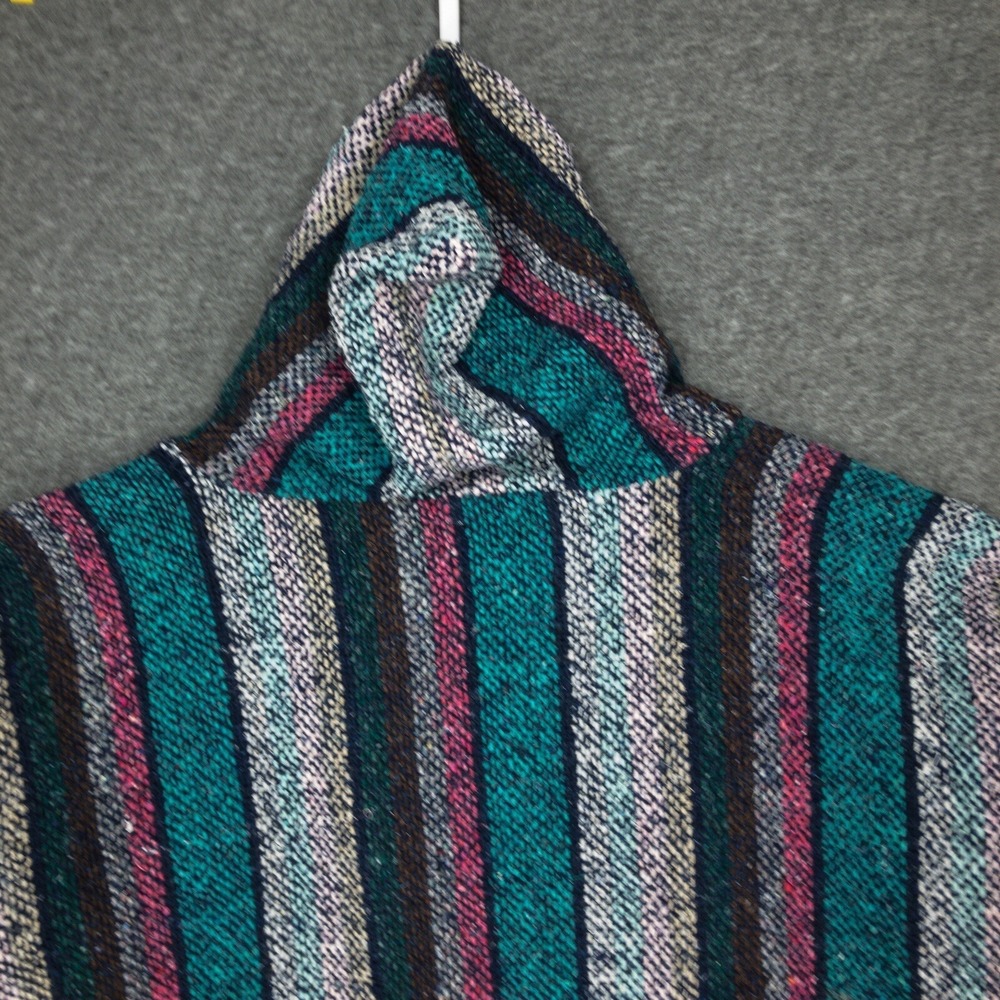 Vintage Drug Rug Pullover Hoodie Hippie Grunge Surf Boho Jacket Adult XL Teal - Picture 11 of 11